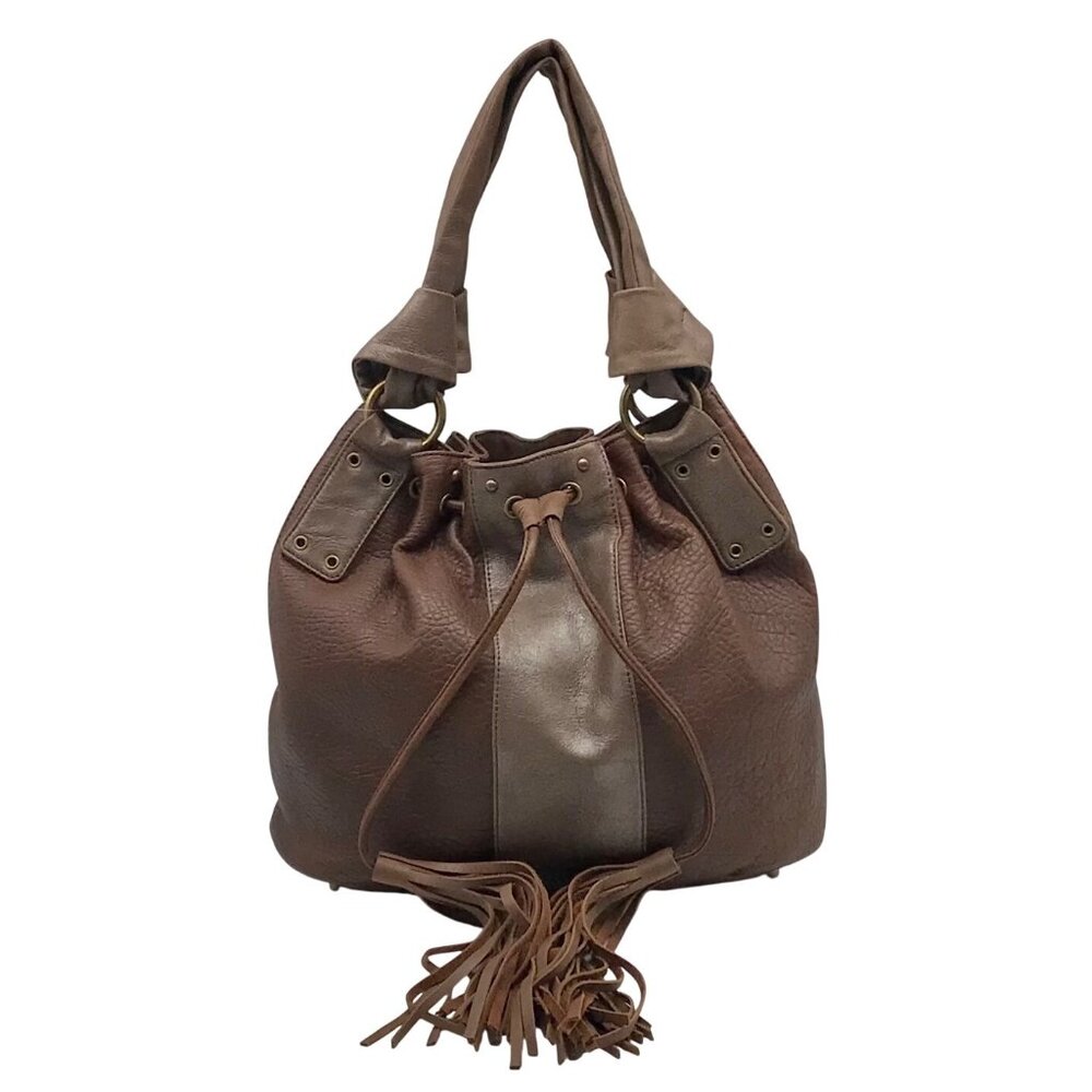A.B.S By Allen Schwartz Brown Faux Leather Drawstring Shoulder Bag